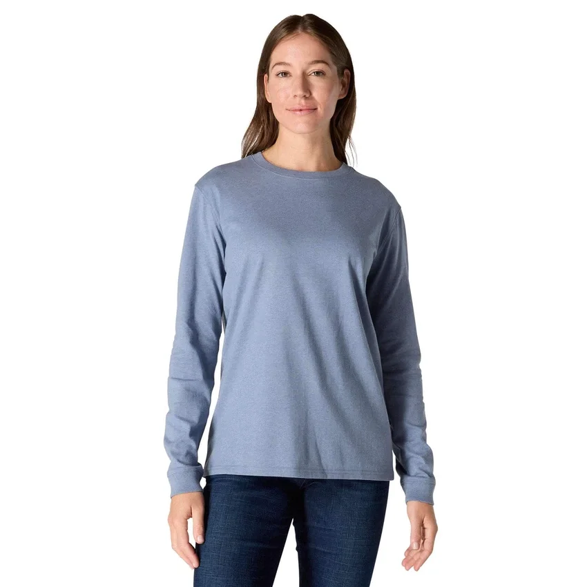Camisas femininas Dearborn de corte largo, com manguitos compridos e peso pesado, com logótipo