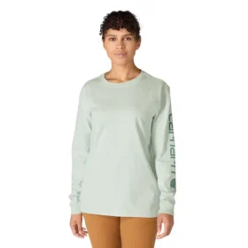 Camisas femininas Dearborn de corte largo, com manguitos compridos e peso pesado, com logótipo