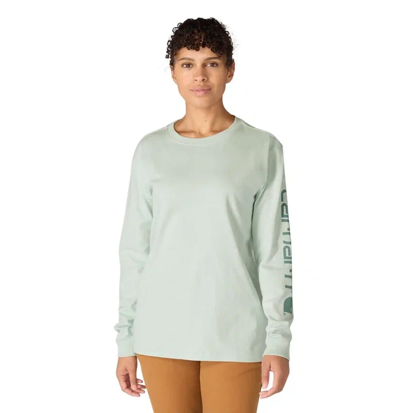 Camisas femininas Dearborn de corte largo, com manguitos compridos e peso pesado, com logótipo