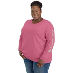 Camisas femininas Dearborn de corte largo, com manguitos compridos e peso pesado, com logótipo