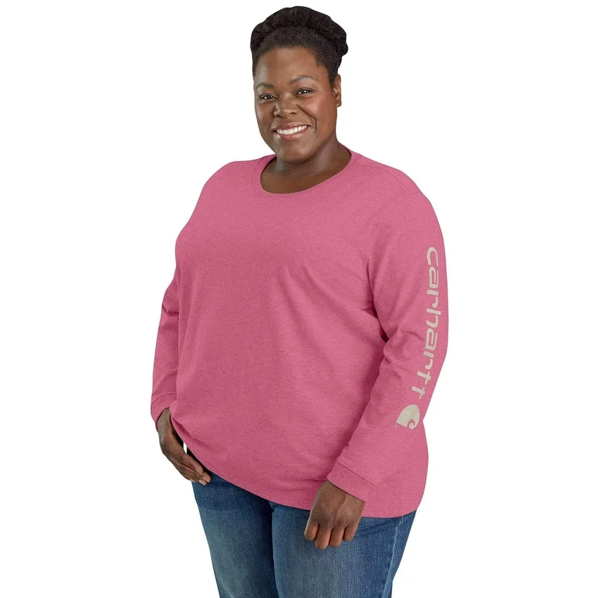 Camisas femininas Dearborn de corte largo, com manguitos compridos e peso pesado, com logótipo