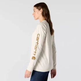 Camisas femininas Dearborn de corte largo, com manguitos compridos e peso pesado, com logótipo