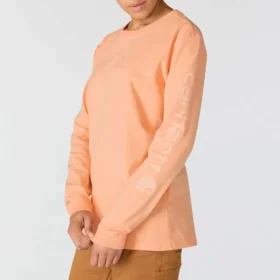 Camisas femininas Dearborn de corte largo, com manguitos compridos e peso pesado, com logótipo