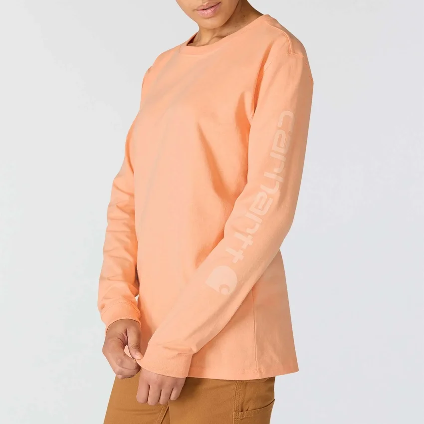 Camisas femininas Dearborn de corte largo, com manguitos compridos e peso pesado, com logótipo