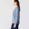 Camisas femininas Dearborn de corte largo, com manguitos compridos e peso pesado, com logótipo