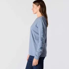 Camisas femininas Dearborn de corte largo, com manguitos compridos e peso pesado, com logótipo