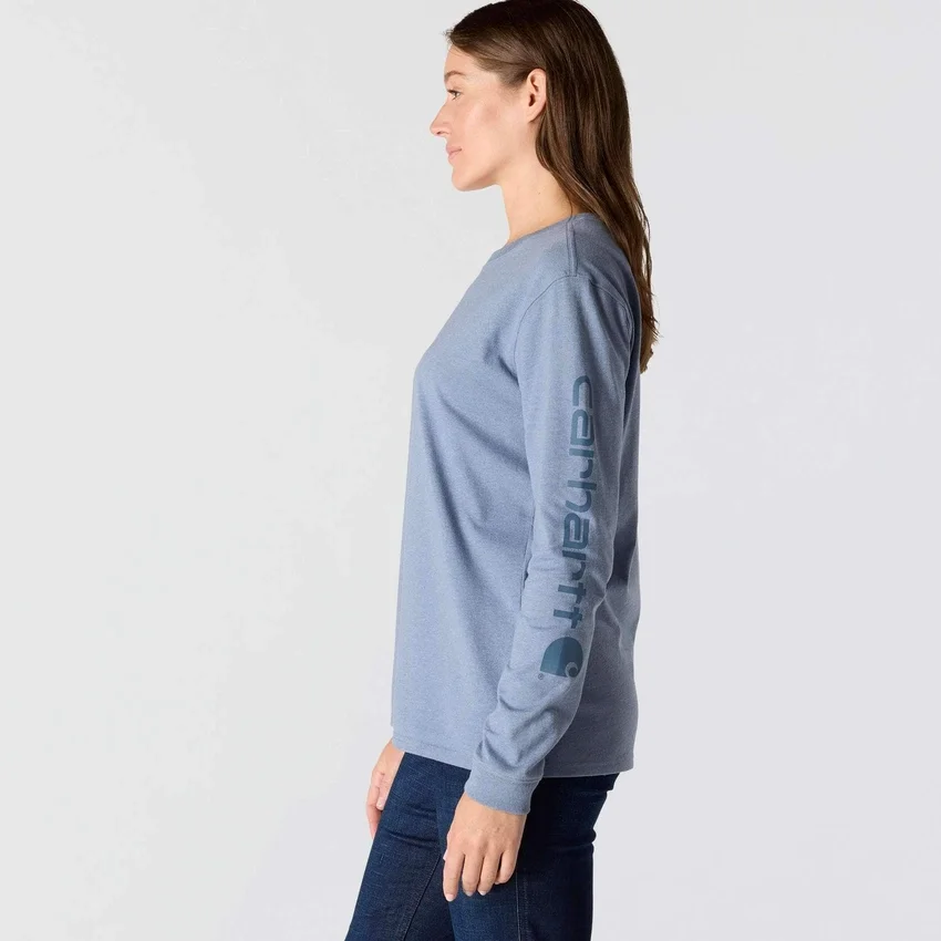 Camisas femininas Dearborn de corte largo, com manguitos compridos e peso pesado, com logótipo