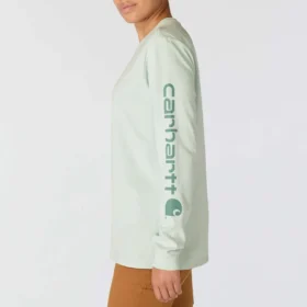 Camisas femininas Dearborn de corte largo, com manguitos compridos e peso pesado, com logótipo