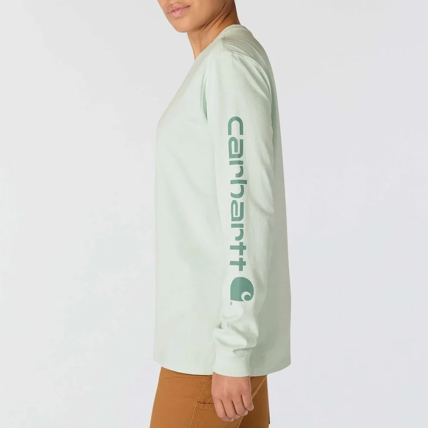 Camisas femininas Dearborn de corte largo, com manguitos compridos e peso pesado, com logótipo