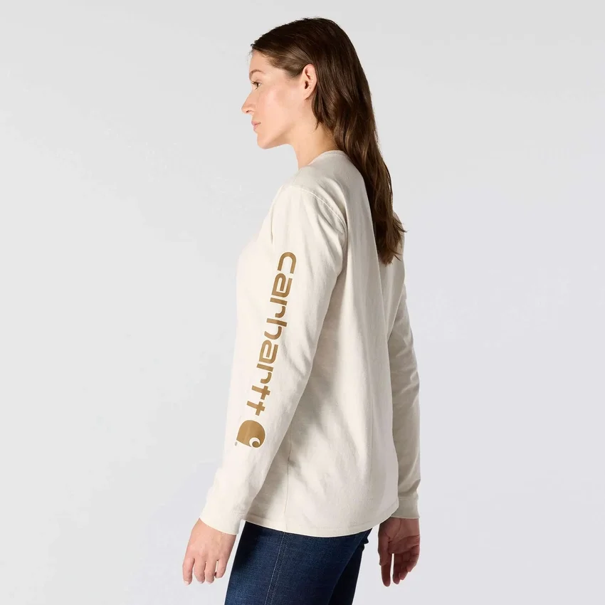 Camisas femininas Dearborn de corte largo, com manguitos compridos e peso pesado, com logótipo