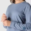 Camisas femininas Dearborn de corte largo, com manguitos compridos e peso pesado, com logótipo