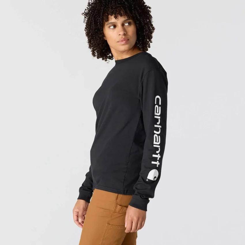 Camisas femininas Dearborn de corte largo, com manguitos compridos e peso pesado, com logótipo
