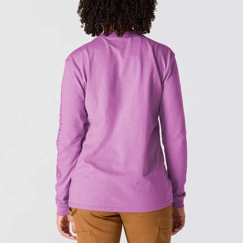 Camisas femininas Dearborn de corte largo, com manguitos compridos e peso pesado, com logótipo