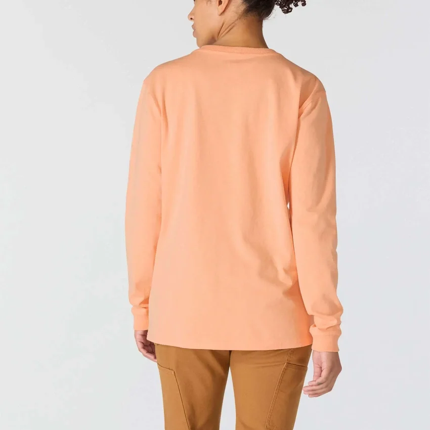 Camisas femininas Dearborn de corte largo, com manguitos compridos e peso pesado, com logótipo