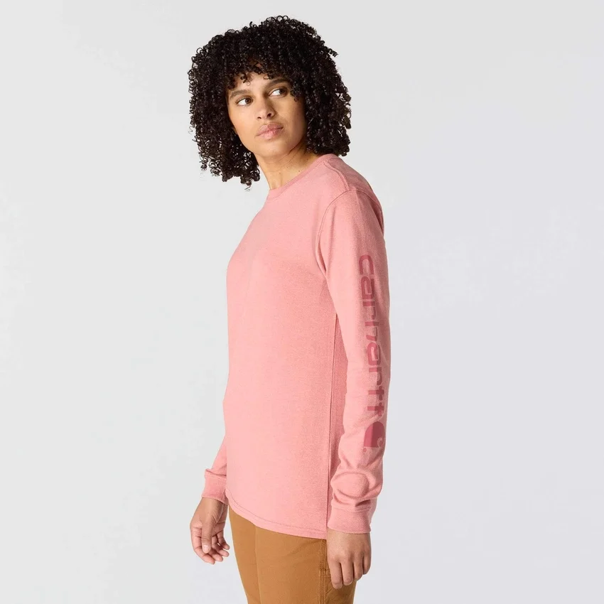 Camisas femininas Dearborn de corte largo, com manguitos compridos e peso pesado, com logótipo