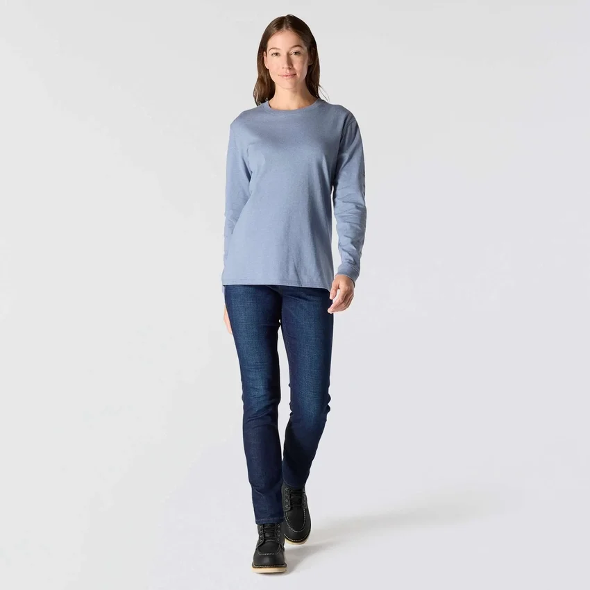 Camisas femininas Dearborn de corte largo, com manguitos compridos e peso pesado, com logótipo