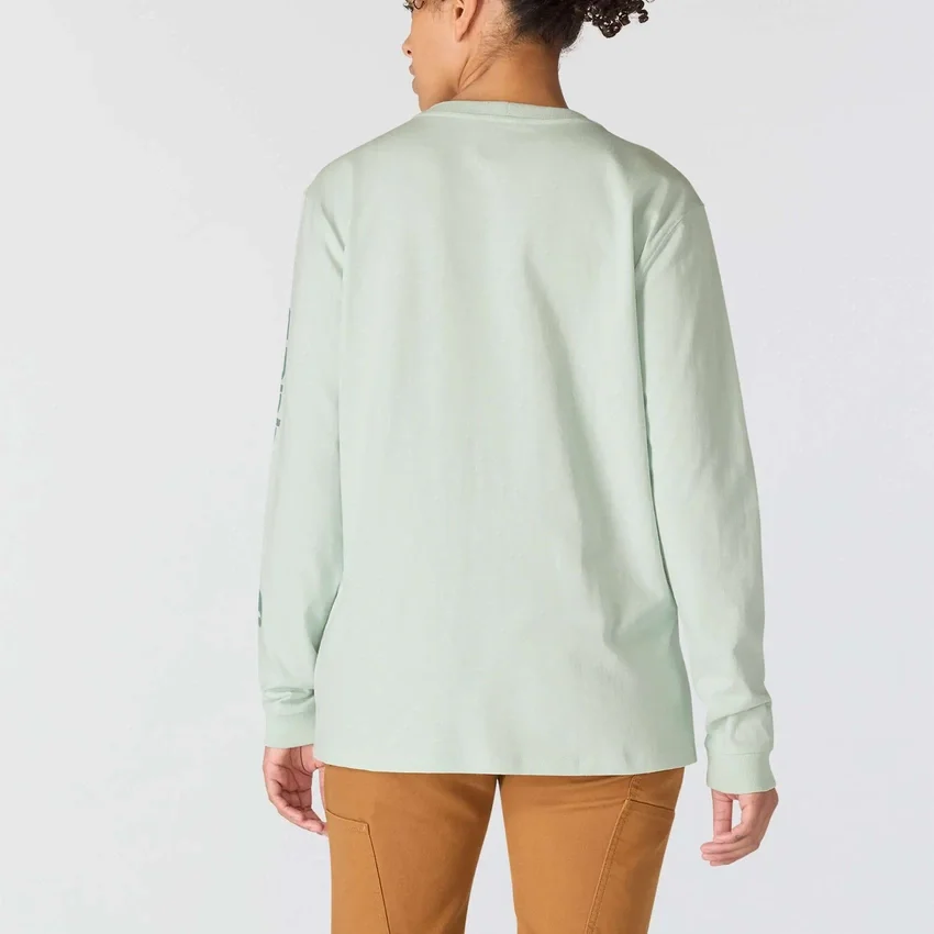 Camisas femininas Dearborn de corte largo, com manguitos compridos e peso pesado, com logótipo