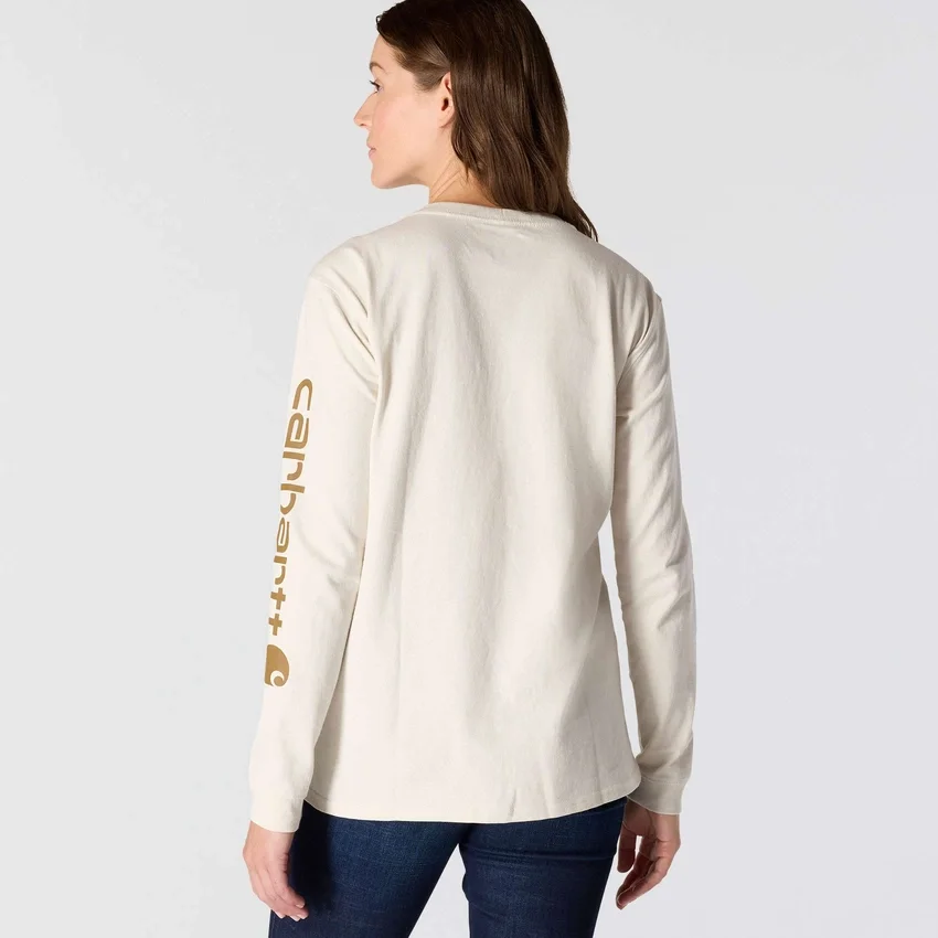 Camisas femininas Dearborn de corte largo, com manguitos compridos e peso pesado, com logótipo