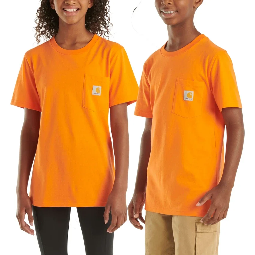 Camisas infantis de manguitos curtos com bolso (bebés/crianças/jovens)