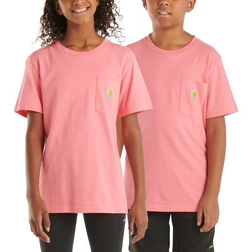 Camisas infantis de manguitos curtos com bolso (bebés/crianças/jovens)