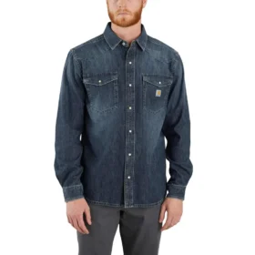 Camisas masculinas de ganga com manguitos longos e corte descontraído com fecho de molas «Montana»