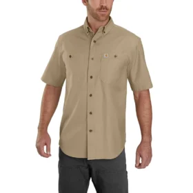 Camisas masculinas de lona de manguitos curtos Windham, corte descontraído