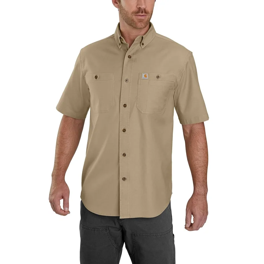 Camisas masculinas de lona de manguitos curtos Windham, corte descontraído