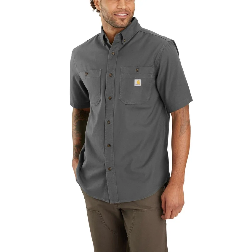 Camisas masculinas de lona de manguitos curtos Windham, corte descontraído