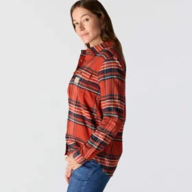 Camisas xadrez de corte descontraído da série de fibras Tencel™ para mulher