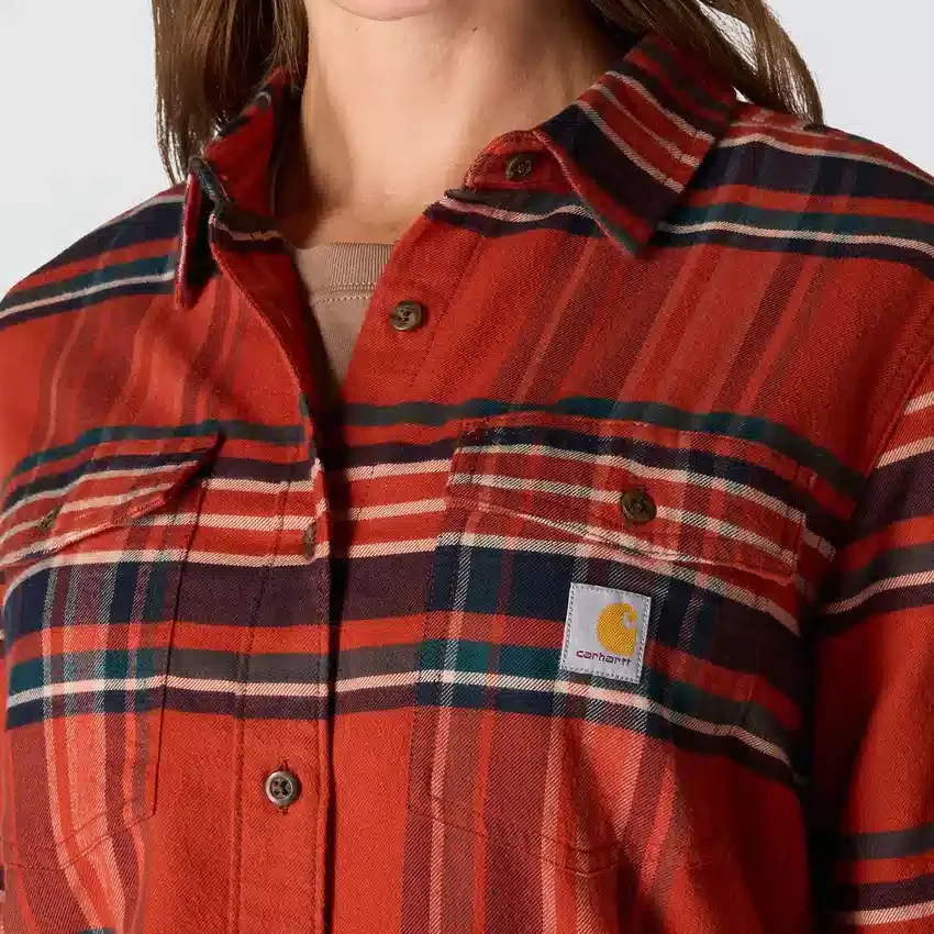 Camisas xadrez de corte descontraído da série de fibras Tencel™ para mulher