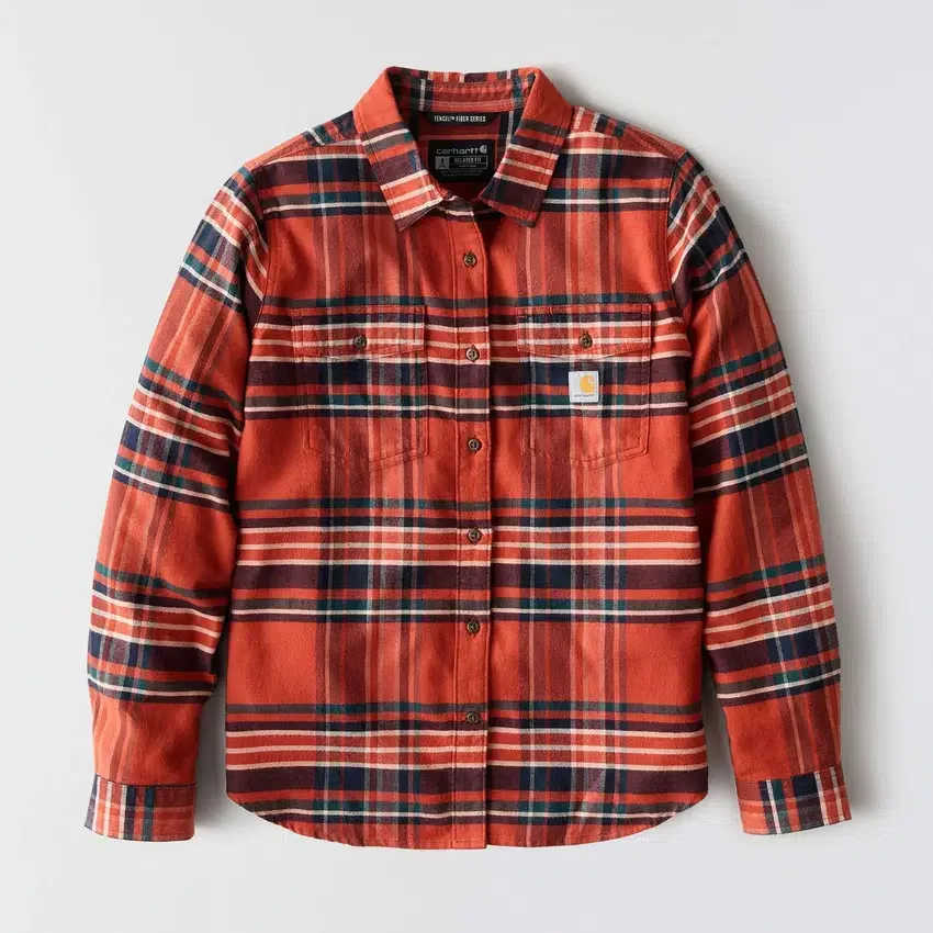 Camisas xadrez de corte descontraído da série de fibras Tencel™ para mulher