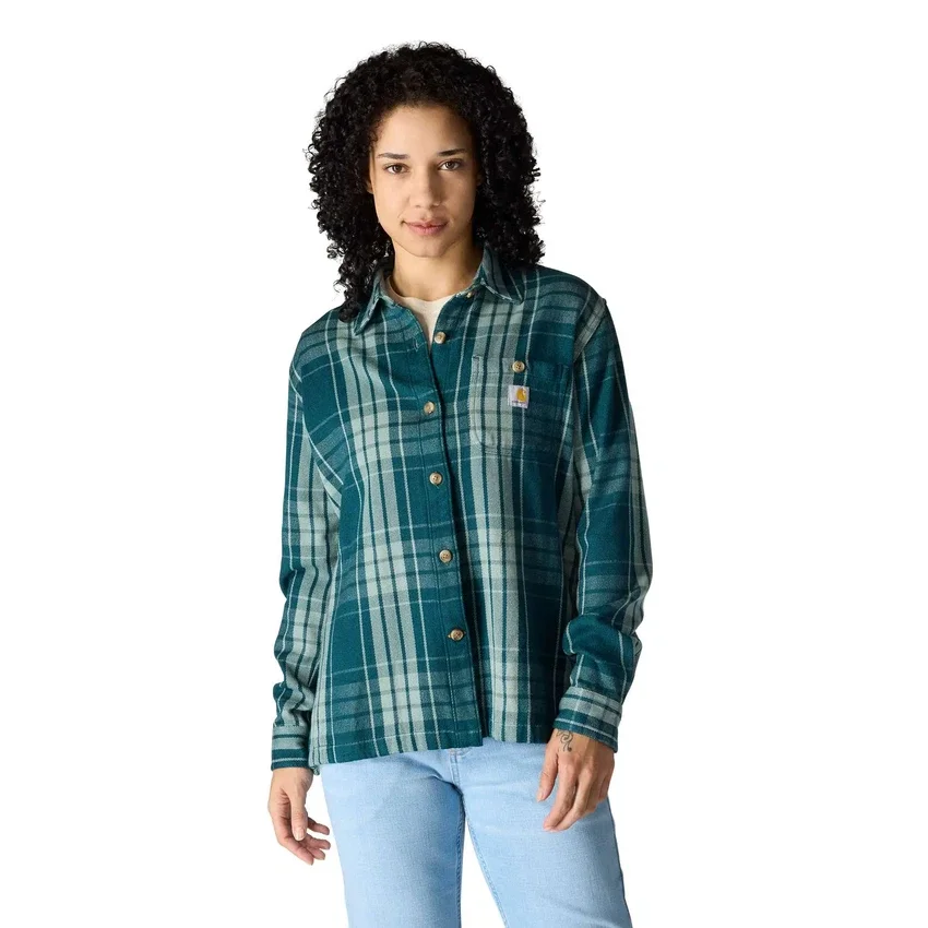 Camisas xadrez em sarja de corte largo da série Tencel™ para mulher