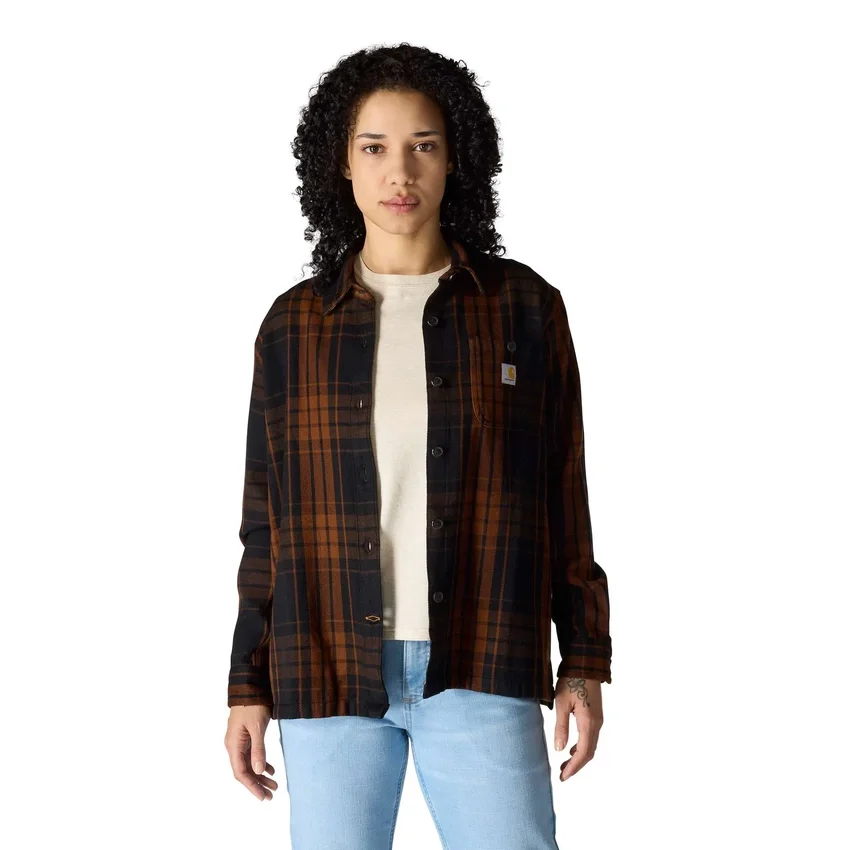 Camisas xadrez em sarja de corte largo da série Tencel™ para mulher