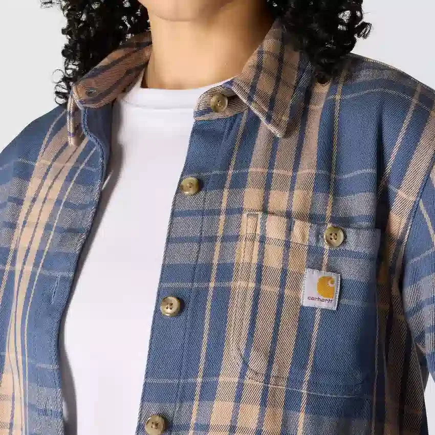 Camisas xadrez em sarja de corte largo da série Tencel™ para mulher