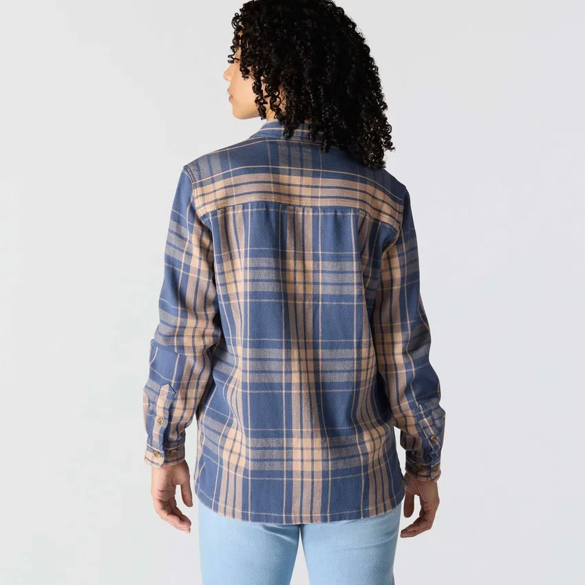 Camisas xadrez em sarja de corte largo da série Tencel™ para mulher