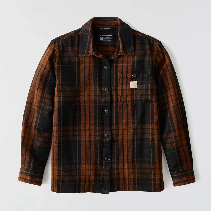 Camisas xadrez em sarja de corte largo da série Tencel™ para mulher