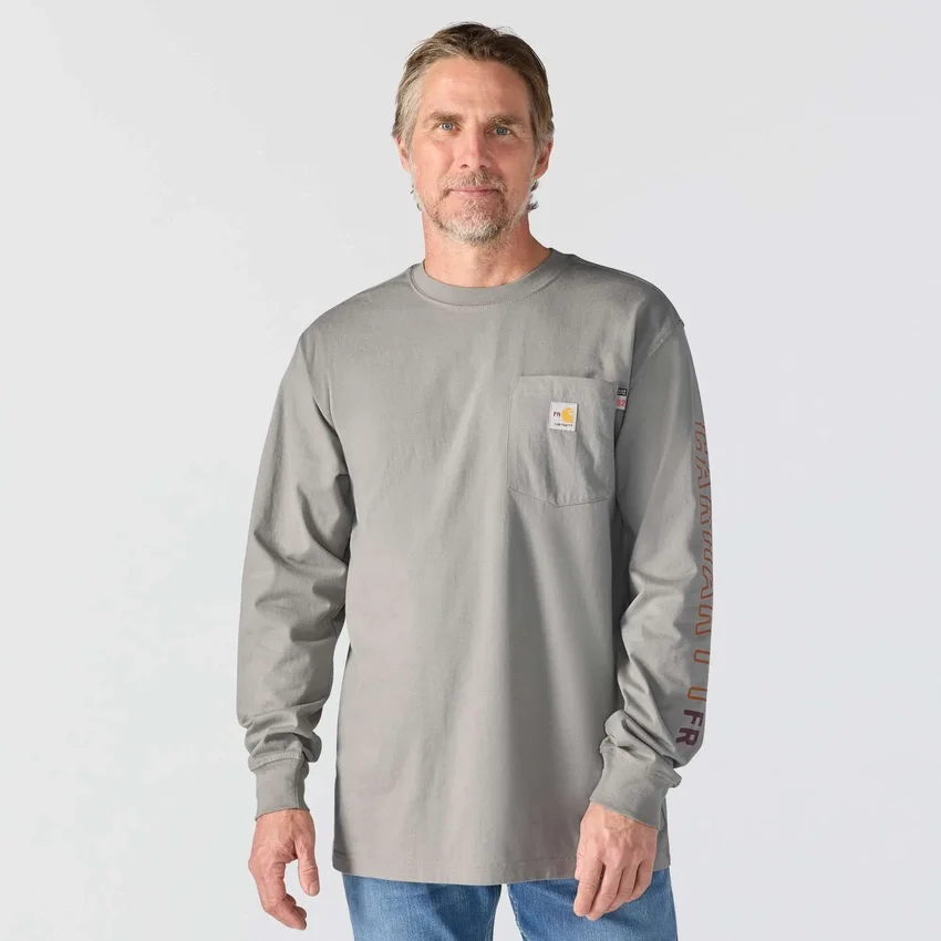 Camiseta masculina Force Irvine Fr de manguitos longos com grafismo de chamas - Camisas resistentes ao fogo
