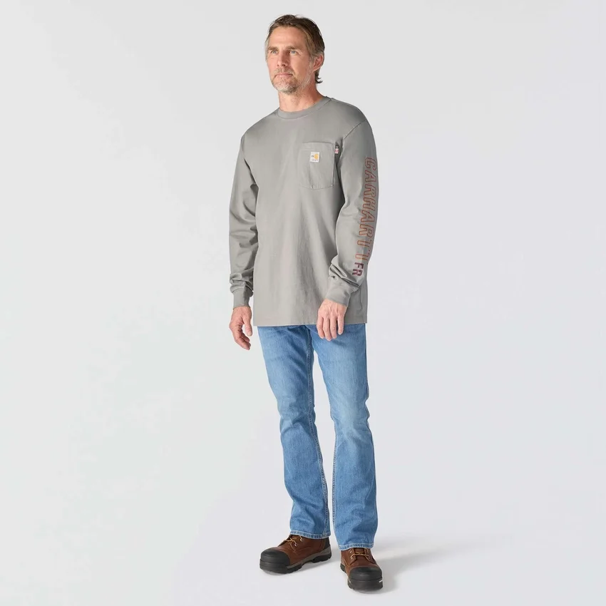 Camiseta masculina Force Irvine Fr de manguitos longos com grafismo de chamas - Camisas resistentes ao fogo