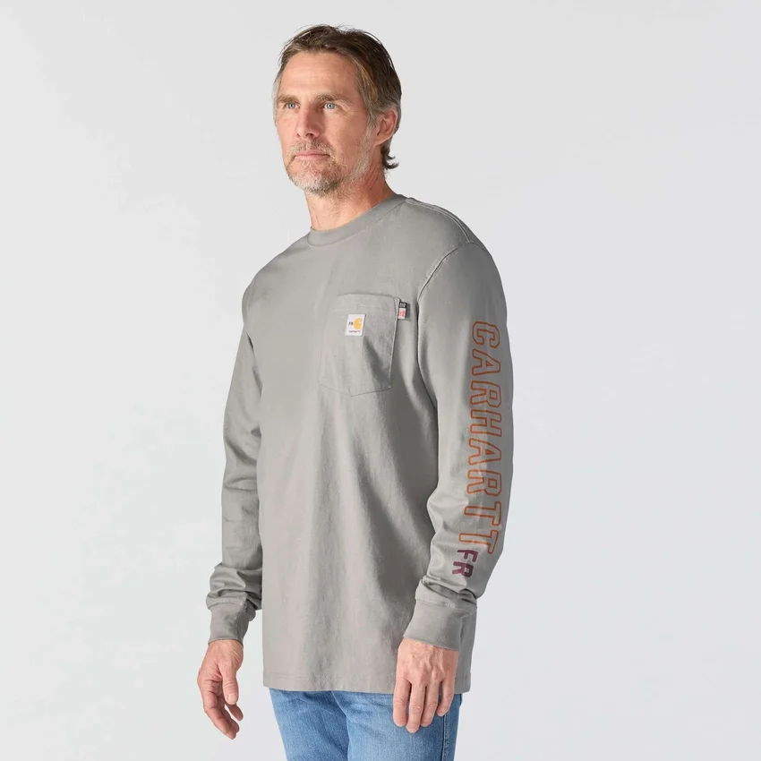 Camiseta masculina Force Irvine Fr de manguitos longos com grafismo de chamas - Camisas resistentes ao fogo