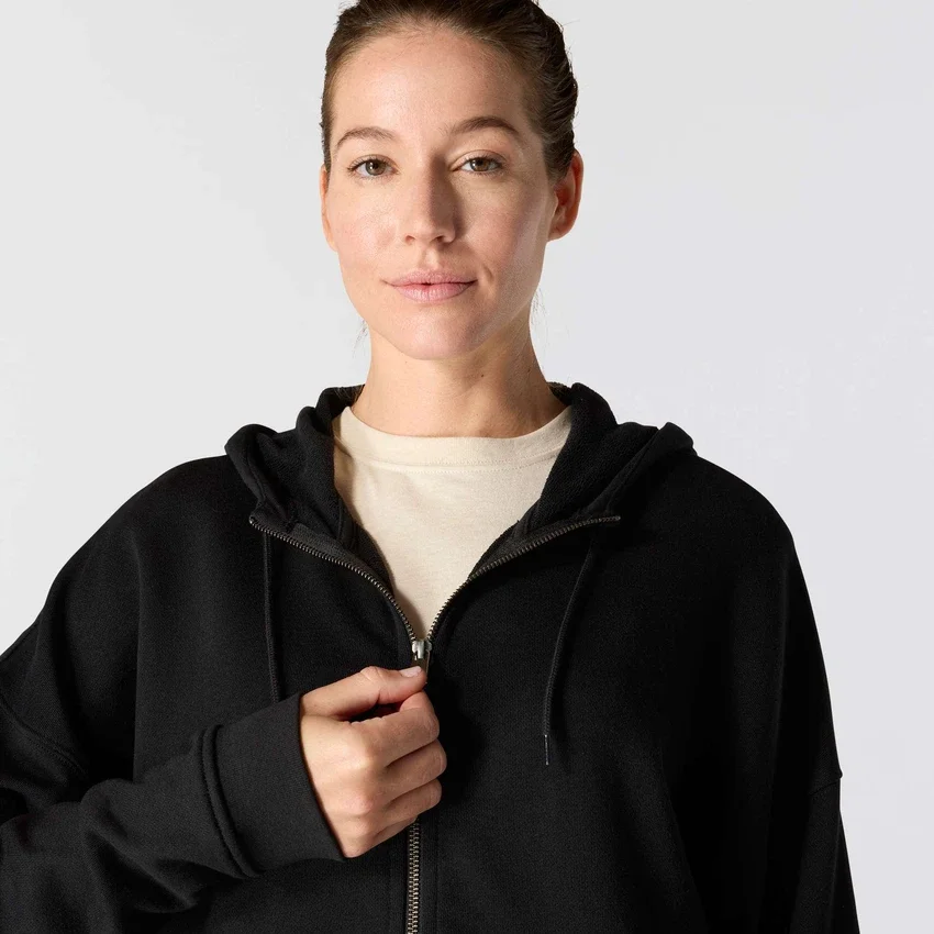 Camisola com capuz e fecho completo leve em Tencel para mulher