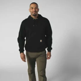 Camisola com capuz e logótipo gráfico de corte largo para homem, de peso médio – Hoodies Rain Defender