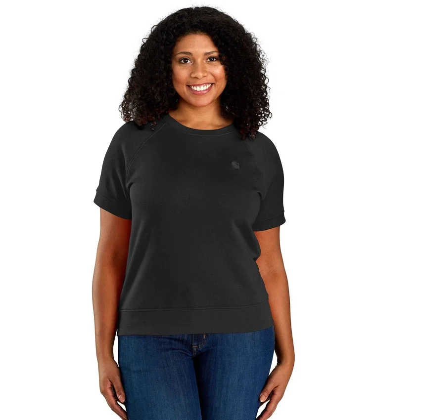 Camisola com manguitos curtos para mulher, em tecido French Terry leve de Tencel, com corte descontraído