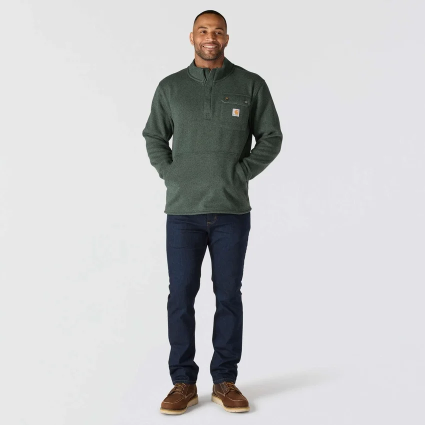 Camisola de malha polar com fecho de correr de um quarto e corte descontraído para homem
