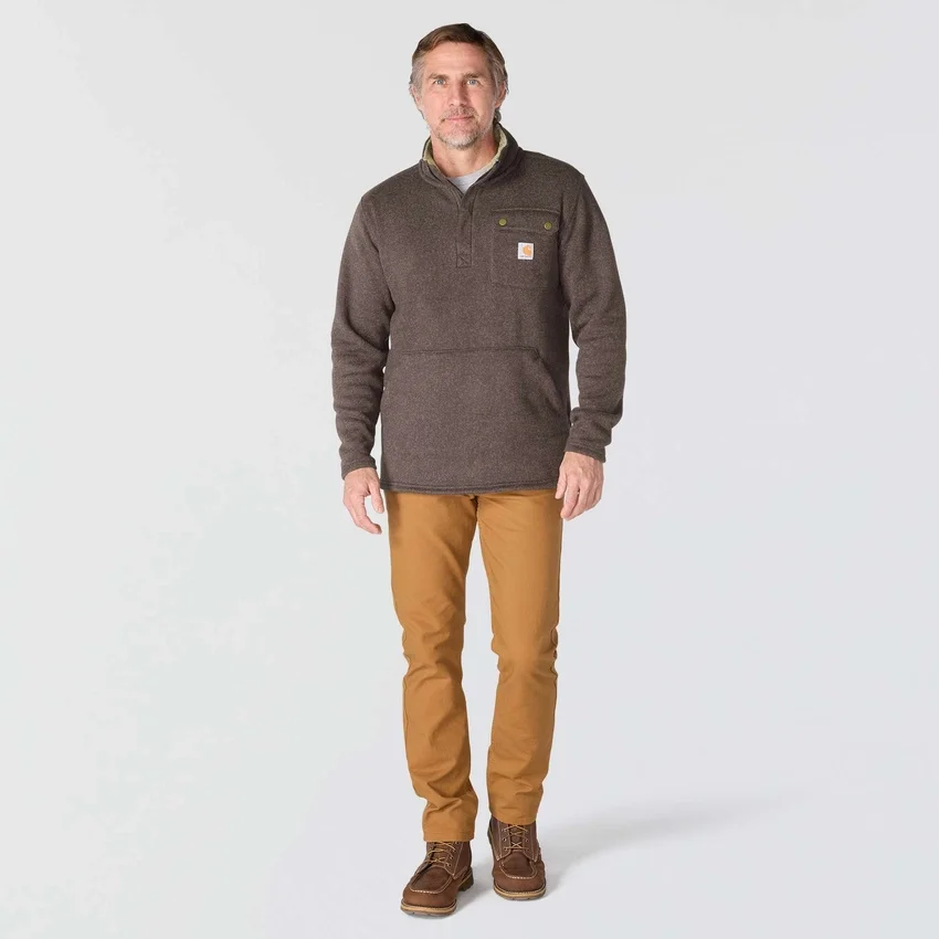 Camisola de malha polar com fecho de correr de um quarto e corte descontraído para homem
