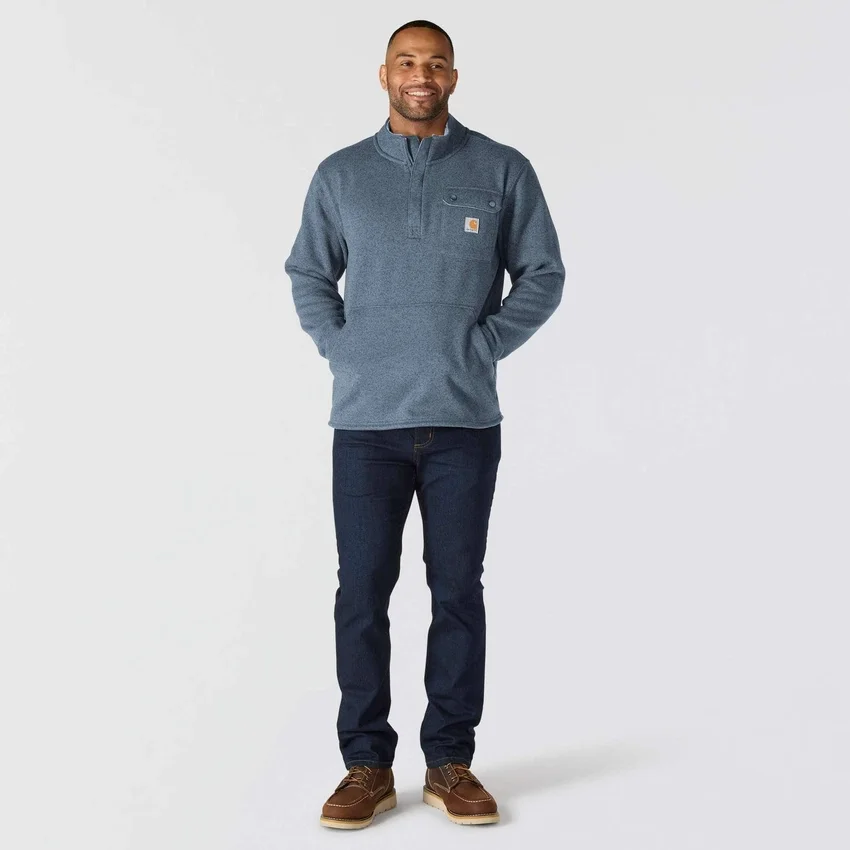 Camisola de malha polar com fecho de correr de um quarto e corte descontraído para homem