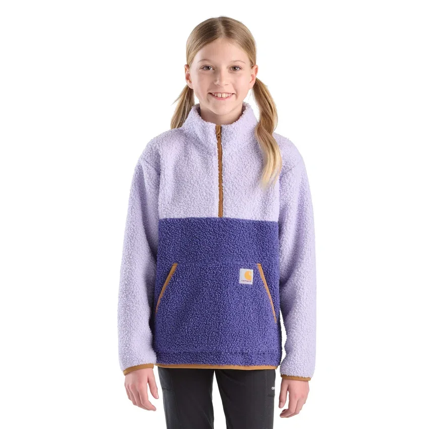 Camisola de manguitos compridos em velo com fecho de correr de um quarto para meninas (crianças pequenas/crianças/jovens)