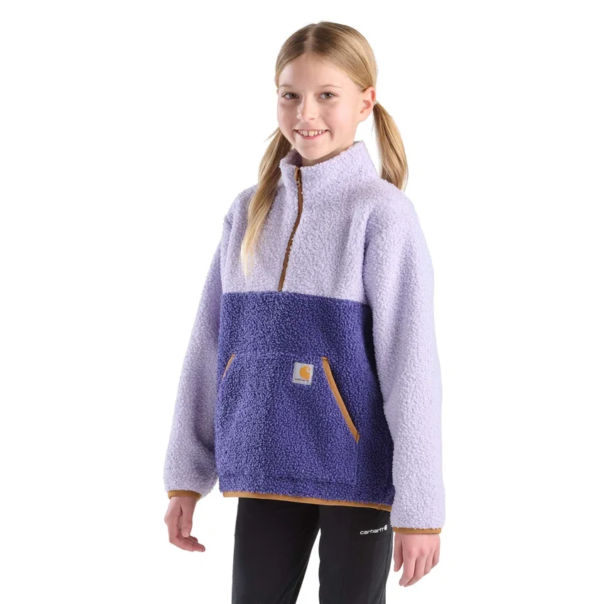 Camisola de manguitos compridos em velo com fecho de correr de um quarto para meninas (crianças pequenas/crianças/jovens)