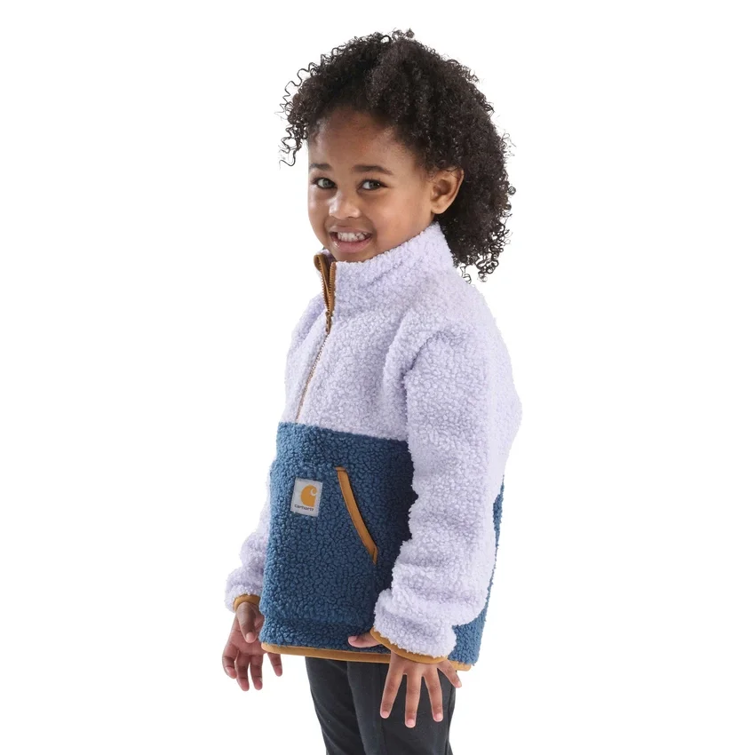 Camisola de manguitos compridos em velo com fecho de correr de um quarto para meninas (crianças pequenas/crianças/jovens)