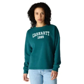 Camisola feminina de corte largo e peso médio com gola redonda e estampado carhartt 1889