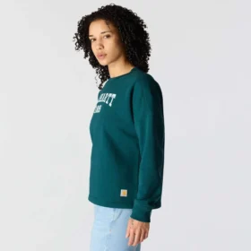 Camisola feminina de corte largo e peso médio com gola redonda e estampado carhartt 1889